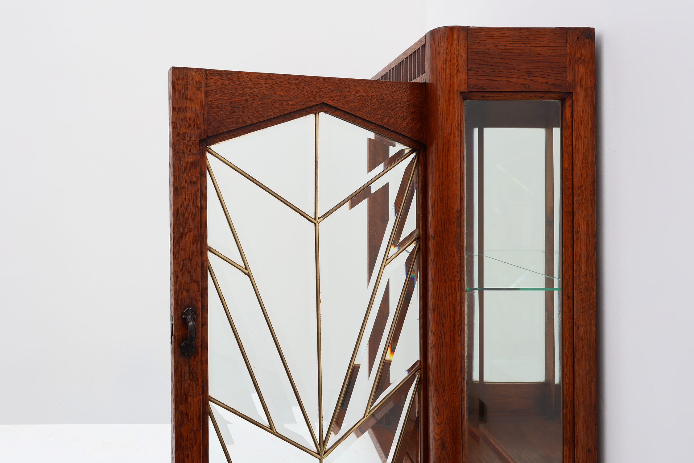 French Art Deco Oak Cabinet with Beveled Leaded Glass, ca. 1920thumbnail